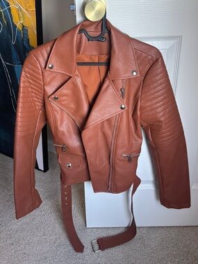 SHEIN Rust Brown Faux Leather Moto Jacket